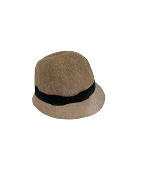 Angela & William Beige Cloche Hat With Black Ribbon